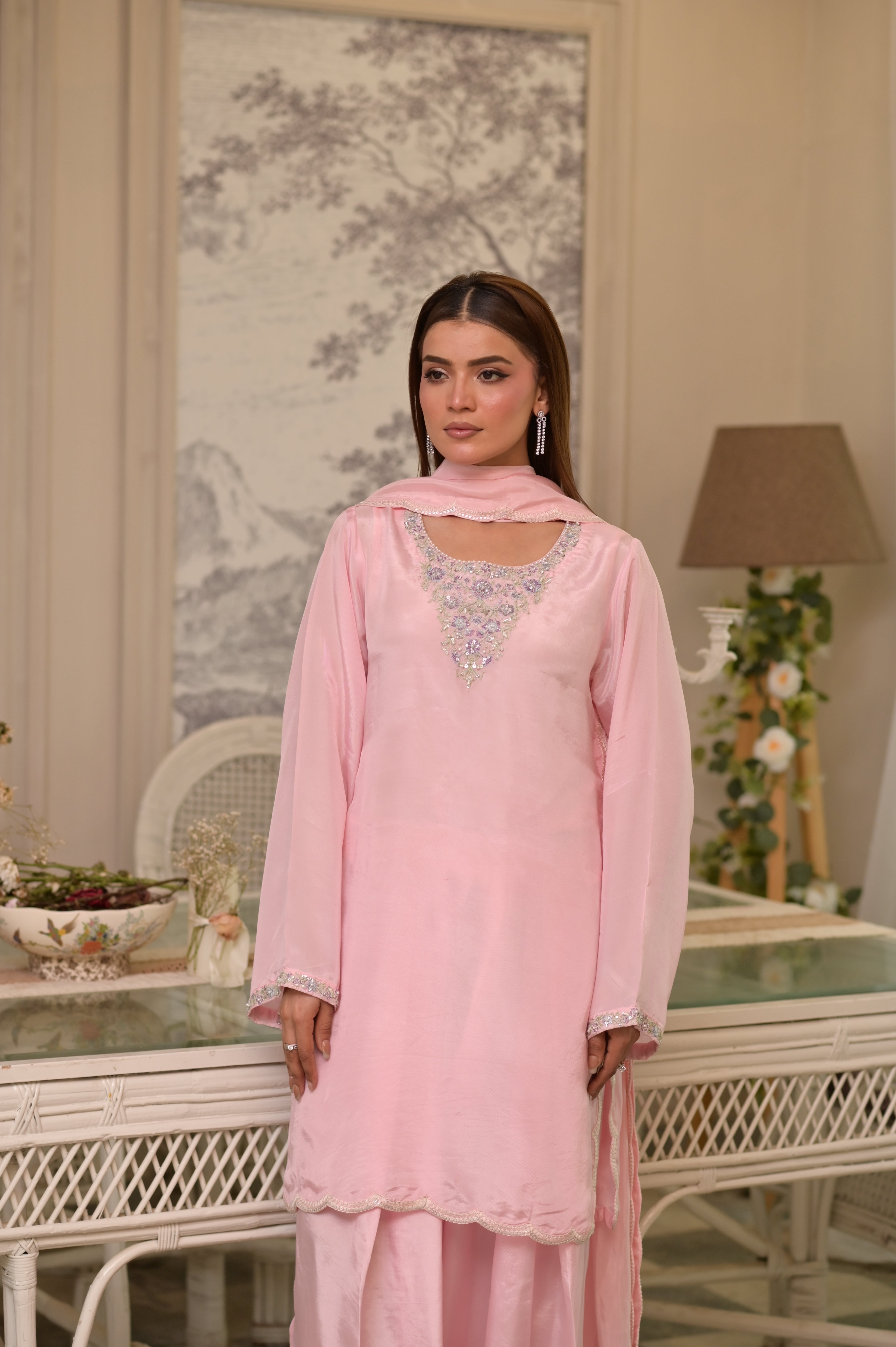 Noor-e-Powder Pink – Scalloped Sheesha Silk Regal Set