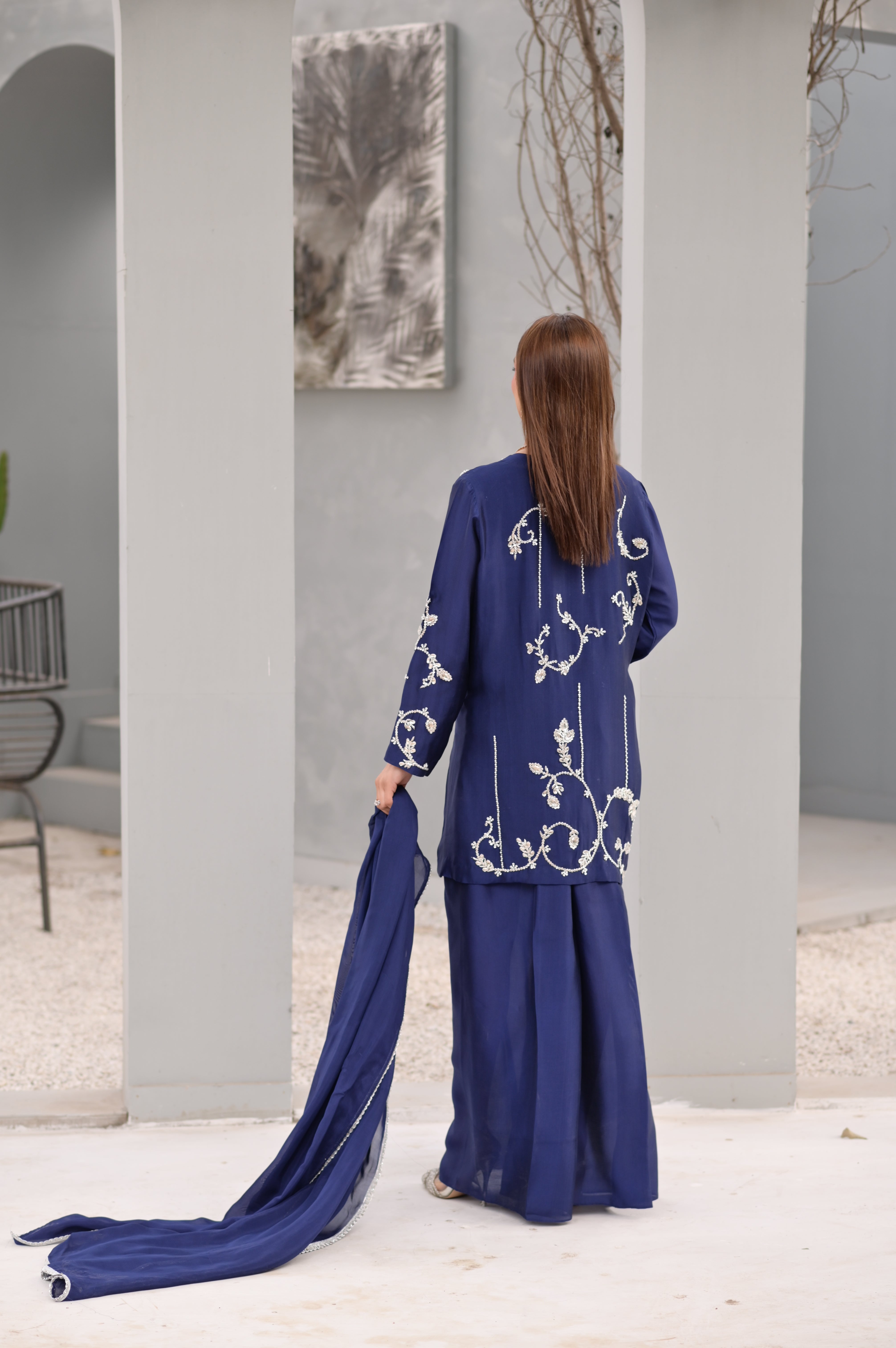 Noor-e-Navy Blue – Ornate Metallic Embroidered Silk Set