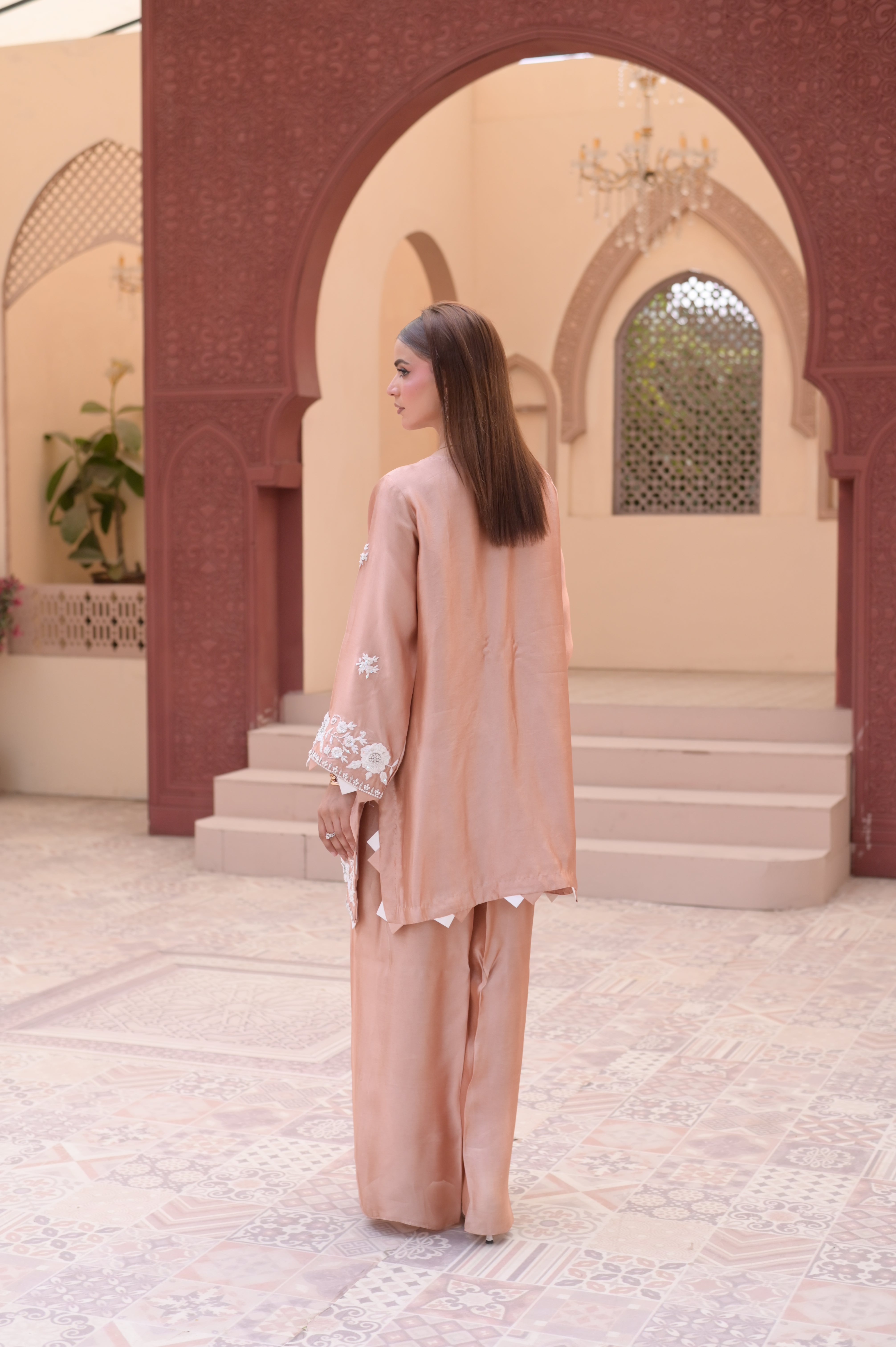 Noor-e-Rose Gold –  Embroidered Tissue Silk 3-Piece Festive Set