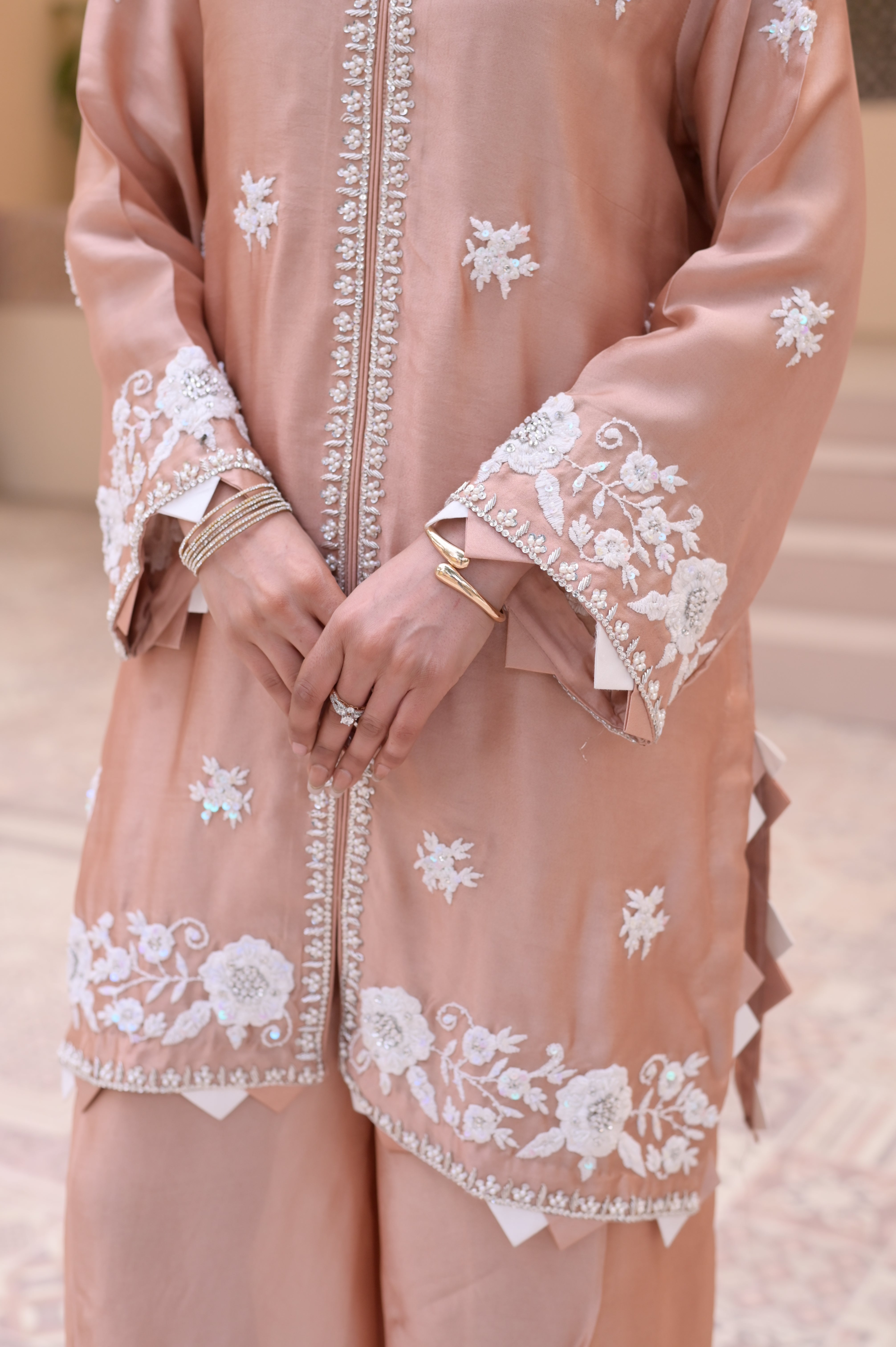 Noor-e-Rose Gold –  Embroidered Tissue Silk 3-Piece Festive Set