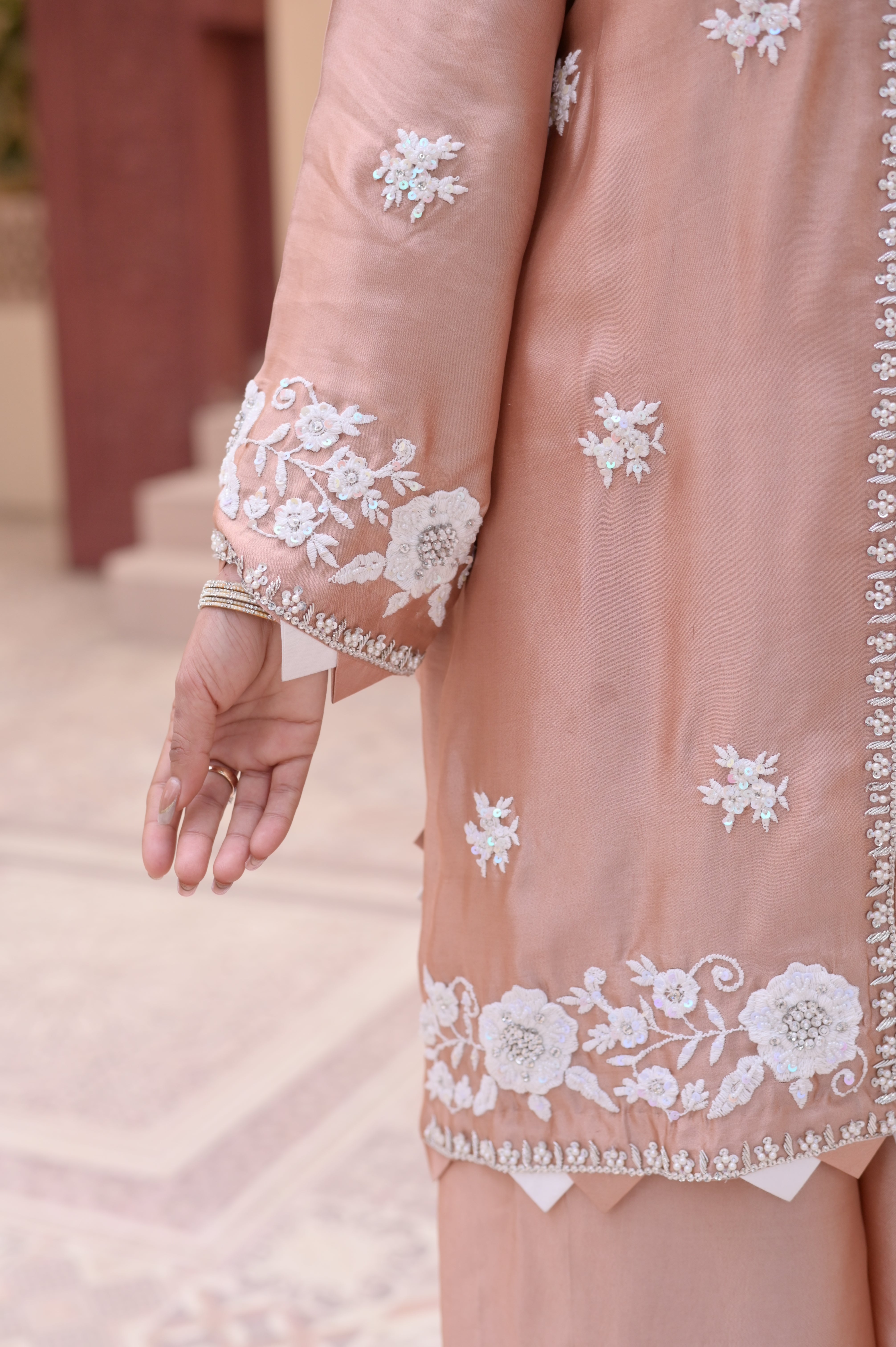 Noor-e-Rose Gold –  Embroidered Tissue Silk 3-Piece Festive Set