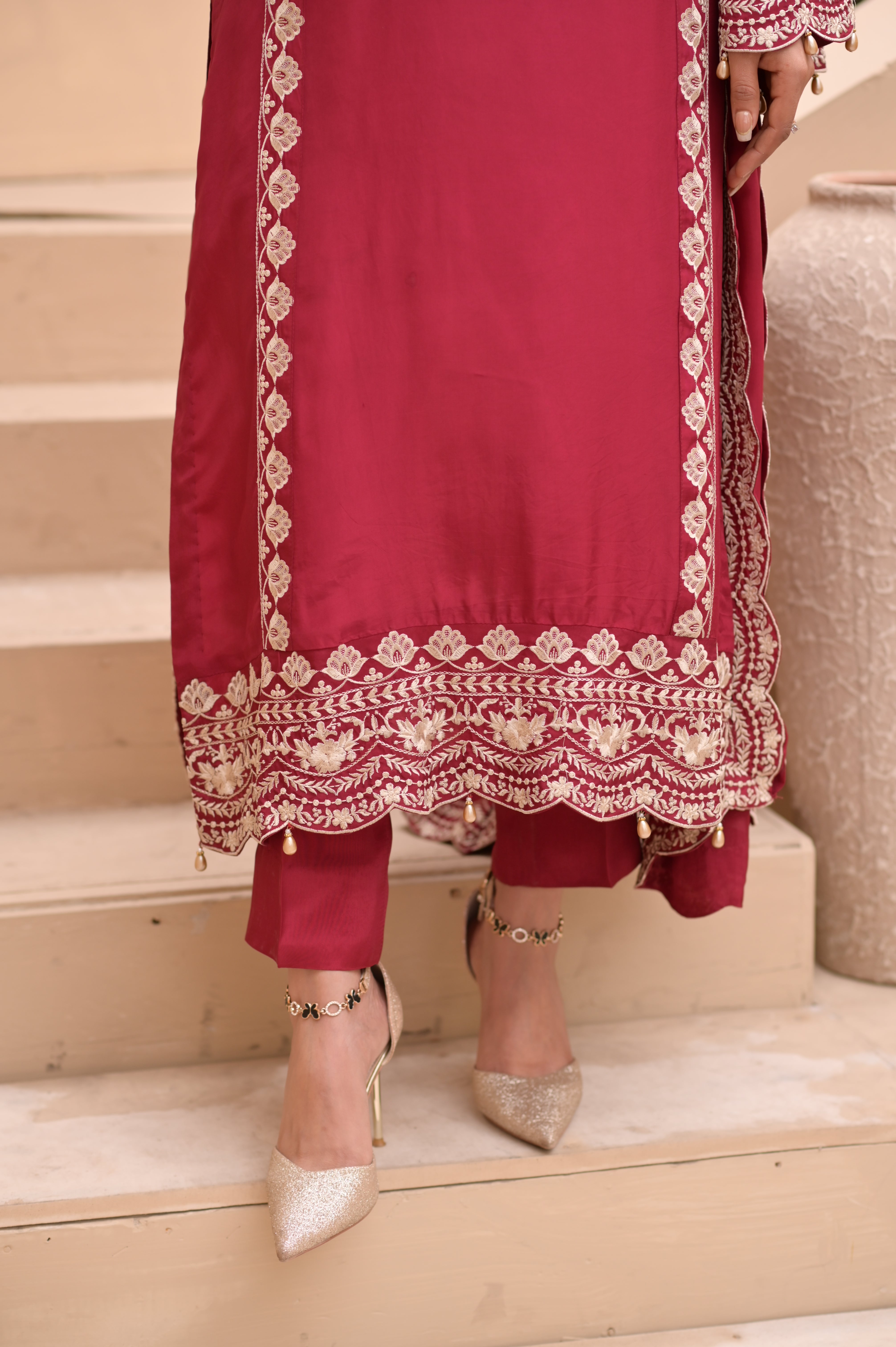Noor-e Maroon – Premium Sheesha Silk 3-Piece