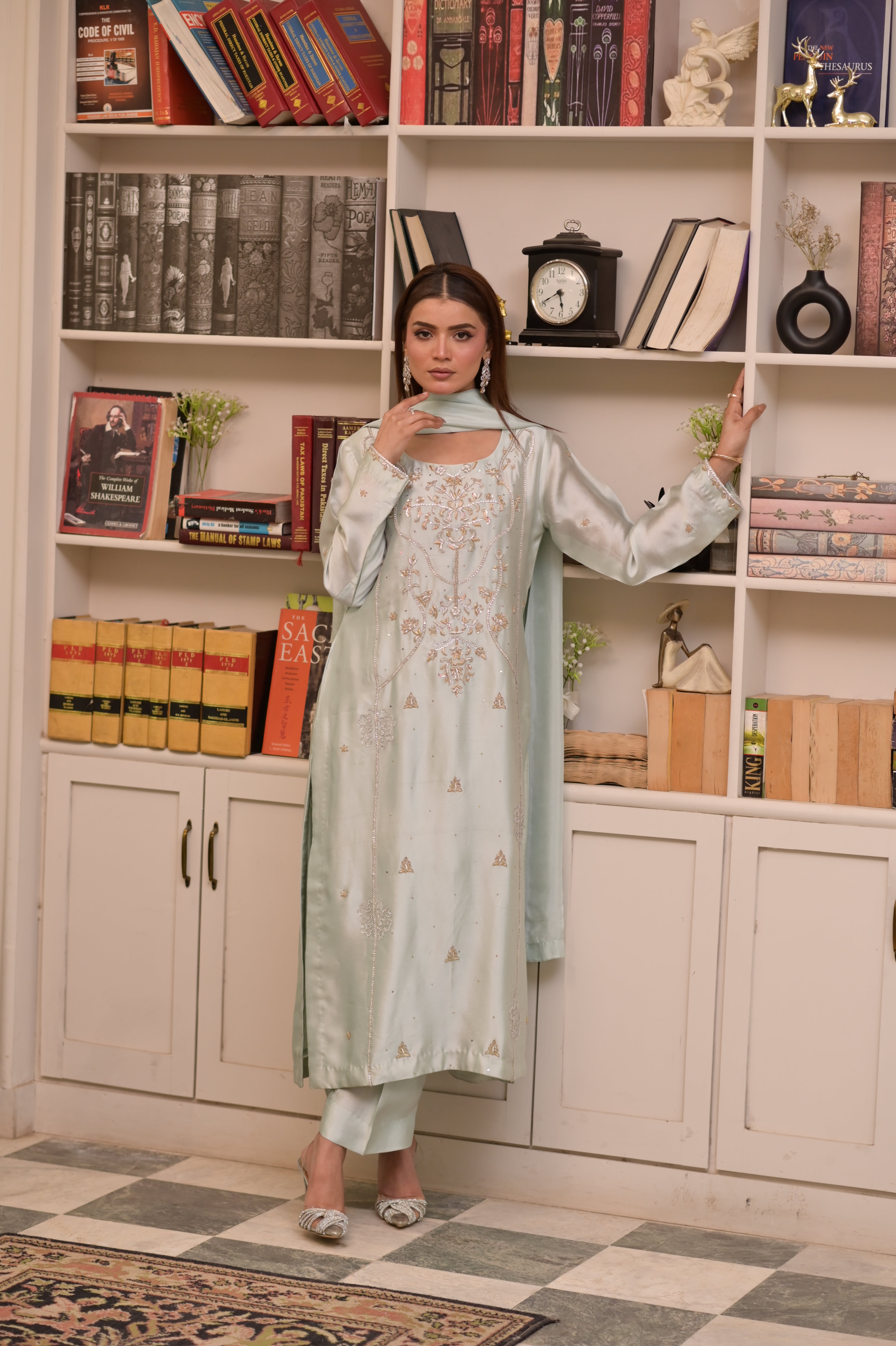 Noor-e-Mint Mist – Ornate Hand-Embellished Tissue Silk Set