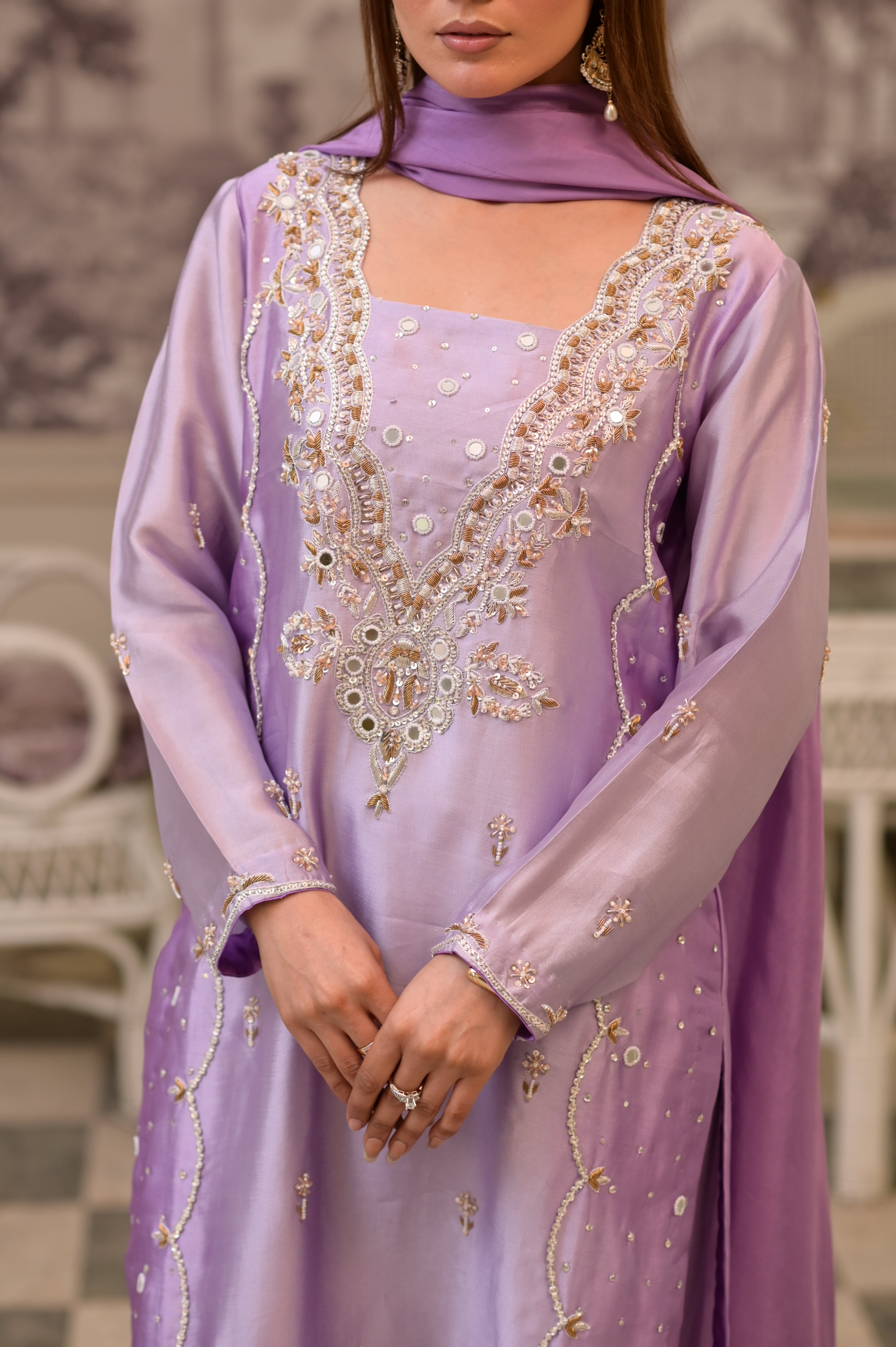 Noor-e-Lavender – Radiant Sheesha Silk Embroidered Set